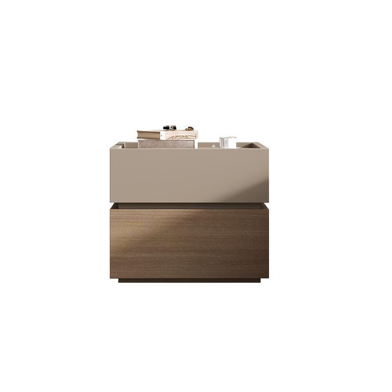 Modern Luxury Solid Wood Metal Square Nightstand 2-Drawer For Bedroom