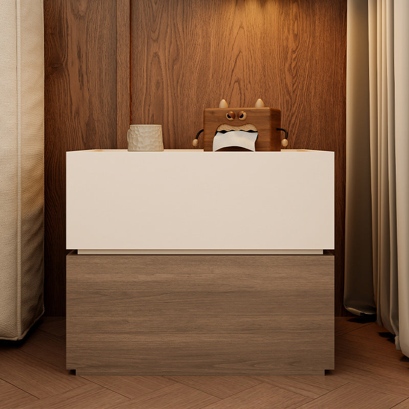 Modern Luxury Solid Wood Stacked Cube Nightstand With 2 Drawers For Bedroom
