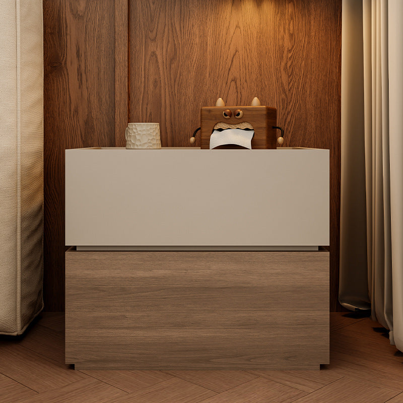 Modern Luxury Solid Wood Stacked Cube Nightstand With 2 Drawers For Bedroom