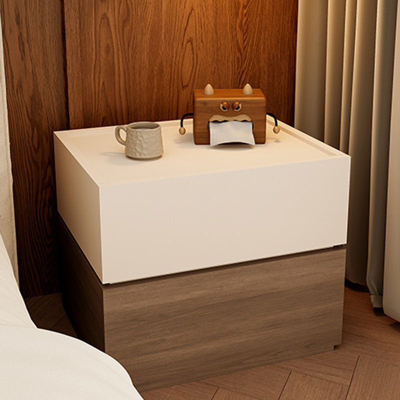 Modern Luxury Solid Wood Stacked Cube Nightstand With 2 Drawers For Bedroom