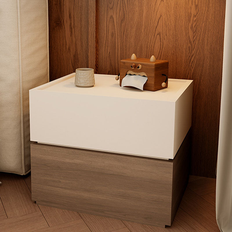 Modern Luxury Solid Wood Stacked Cube Nightstand With 2 Drawers For Bedroom