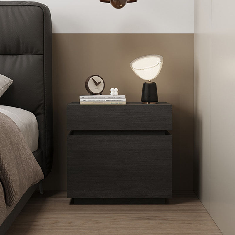 Modern Minimalist Solid Wood Rectangular Nightstand With 2 Drawers For Bedroom