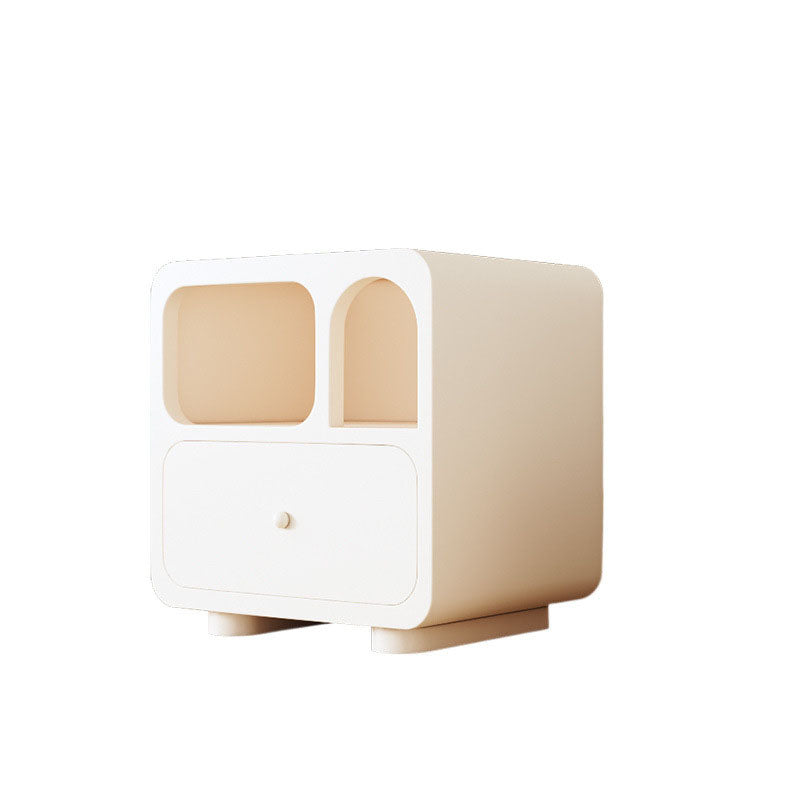 طاولة جانبية مربعة مستديرة من الخشب الهندسي بتصميم عصري بسيط مع درج واحد لغرفة النوم