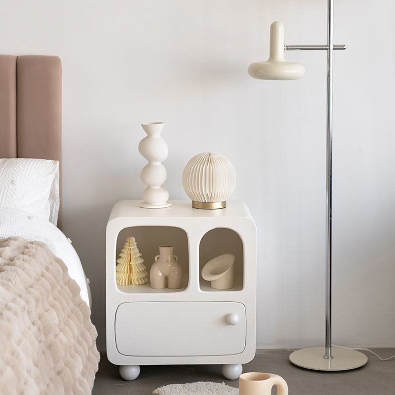 Modern Minimalist Engineered Wood Rounded Square Nightstand With 1-Drawer For Bedroom