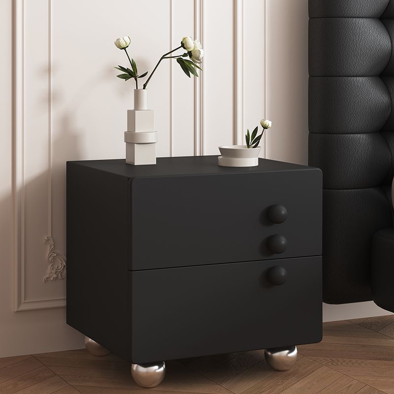 Modern Luxury Medium-Density Fiberboard Wood Stainless Steel Ball-Shaped Square Nightstand 2-Drawer For Bedroom