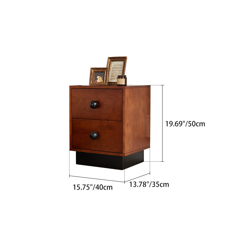 Traditional Vintage Solid Wood Rectangular Ball-Leg Nightstand 2-Drawer For Bedroom