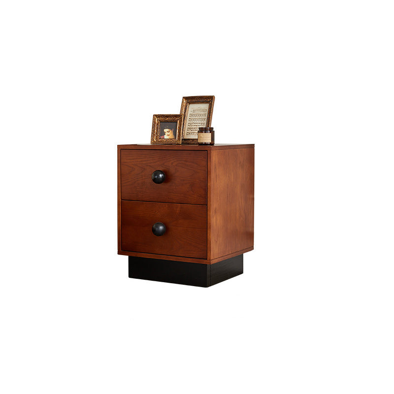 Traditional Vintage Solid Wood Rectangular Ball-Leg Nightstand 2-Drawer For Bedroom