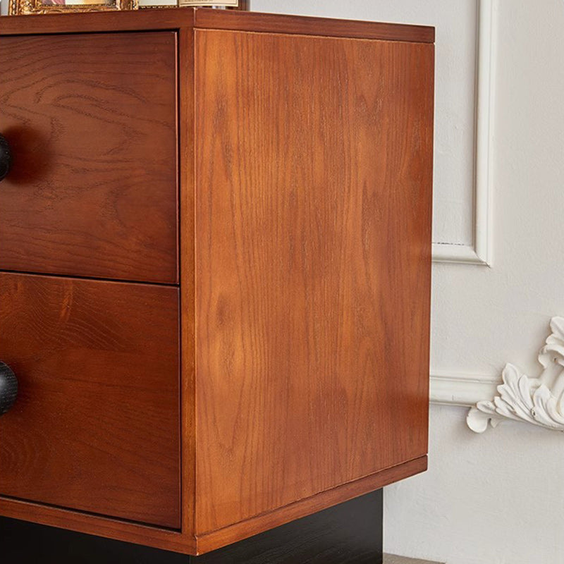 Traditional Vintage Solid Wood Rectangular Ball-Leg Nightstand 2-Drawer For Bedroom