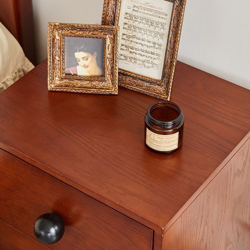 Traditional Vintage Solid Wood Rectangular Ball-Leg Nightstand 2-Drawer For Bedroom