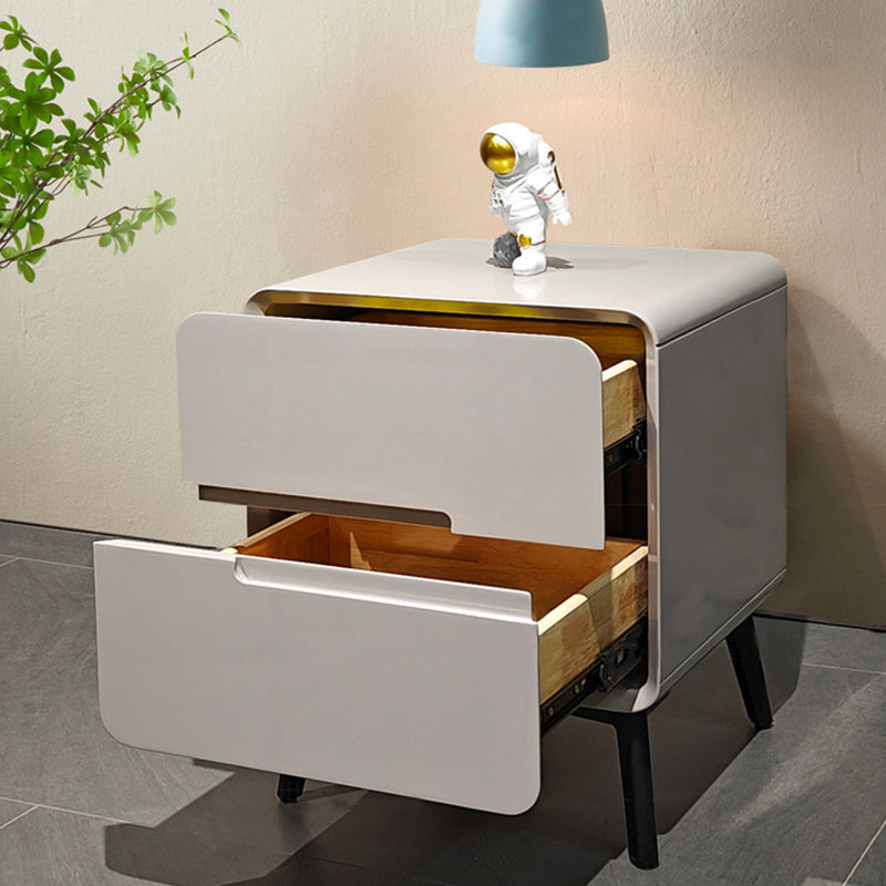 Contemporary Creative Medium-Density Fiberboard Carbon Steel Metal Rounded Square Cylindrical Nightstand With 2 Drawers For Bedroom