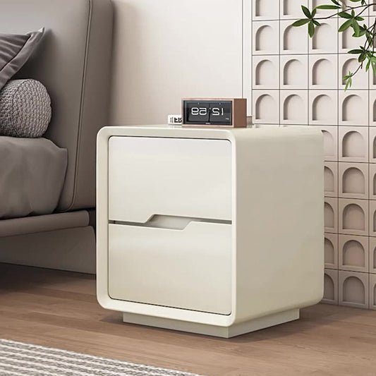 寝室用 引き出し2つ付き 北欧風 丸型 長方形 ナイトスタンド モダン 無垢材 メタル