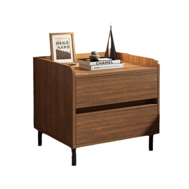 Traditional Vintage Solid Wood Square Cylindrical Nightstand 2-Drawer For Bedroom