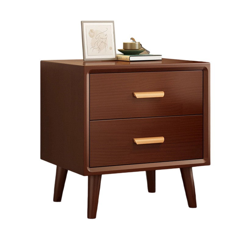 Modern Minimalist Solid Wood Rounded Square Cylindrical Nightstand 2-Drawer For Bedroom