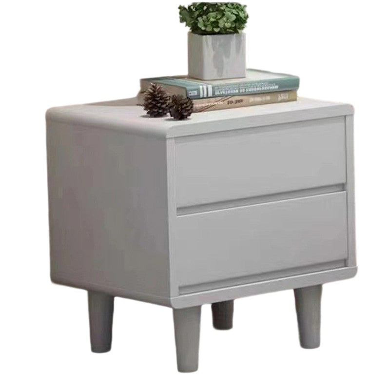 Modern Minimalist Solid Wood Rounded Square Cylindrical Nightstand 2-Drawer For Bedroom