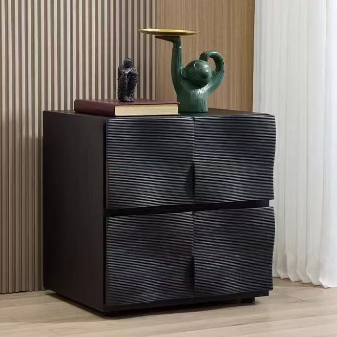 Contemporary Creative Solid Wood Square Ripple-Texture Nightstand With 2 Drawers For Bedroom