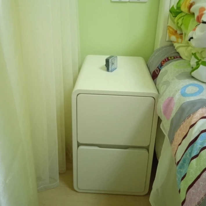 Modern Minimalist Solid Wood Metal Microfiber Leather Rounded Rectangle Nightstand With 2 Drawers For Bedroom