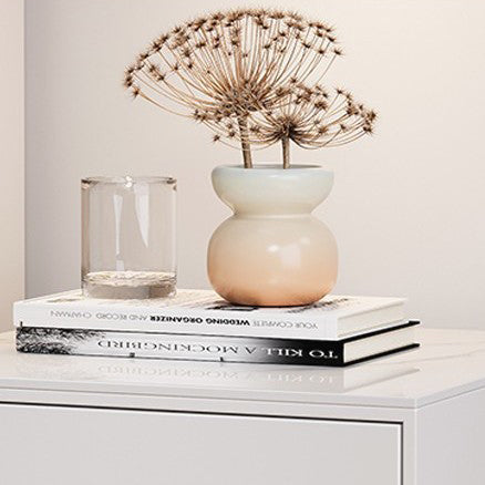 Modern Luxury Solid Wood Sintered Stone Metal Rectangular Nightstand With 3 Drawers For Bedroom