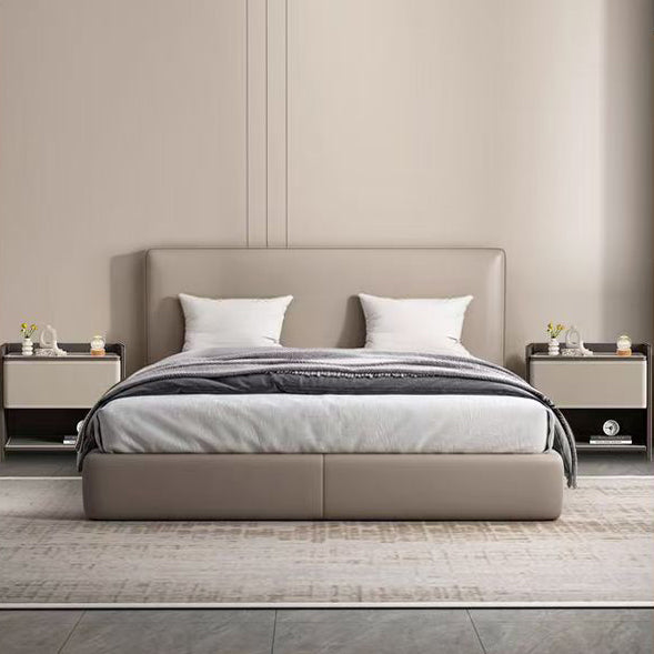 Contemporary Scandinavian Saddle Leather Sintered Stone Solid Wood Rounded Square Nightstand With 2 Tiers For Bedroom