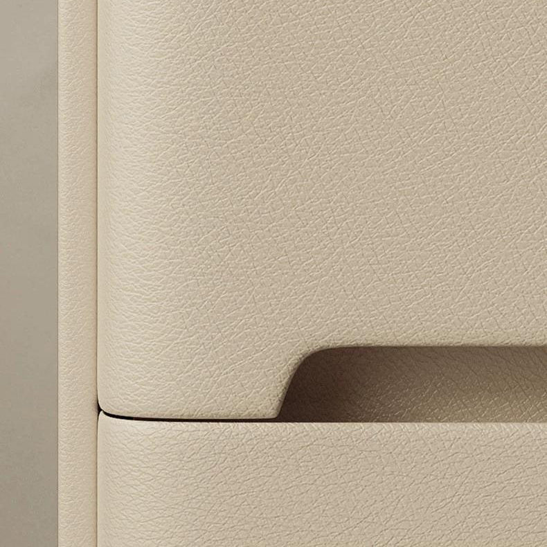 Contemporary Scandinavian Sintered Stone Cat-Scratch Leather Solid Wood Stainless Steel Rounded Square Cylinder Nightstand With 2 Drawers For Bedroom