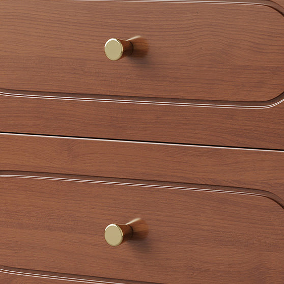 Traditional Chinese Solid Wood Metal Rounded Square Cylinder Nightstand With 2 Drawers For Bedroom