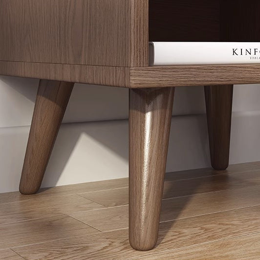 Contemporary Scandinavian Solid Wood Cylindrical Square Nightstand With 1/2 Drawers For Bedroom