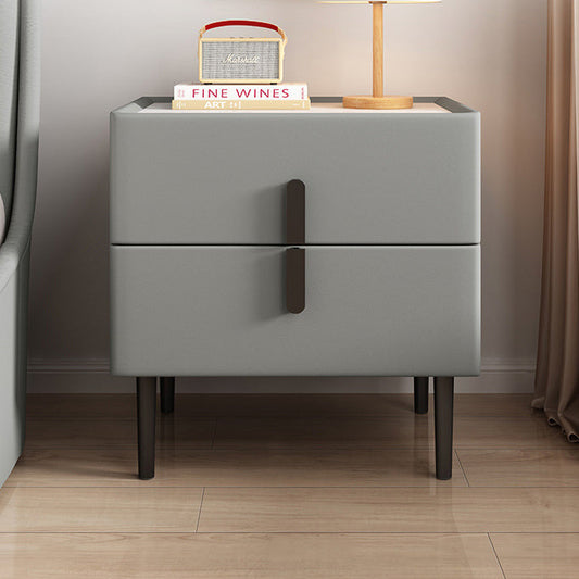 現代的なスカンジナビア焼結石マイクロファイバーレザーカーボンスチールパインラウンドスクエアナイトスタンド2引き出し付き寝室用