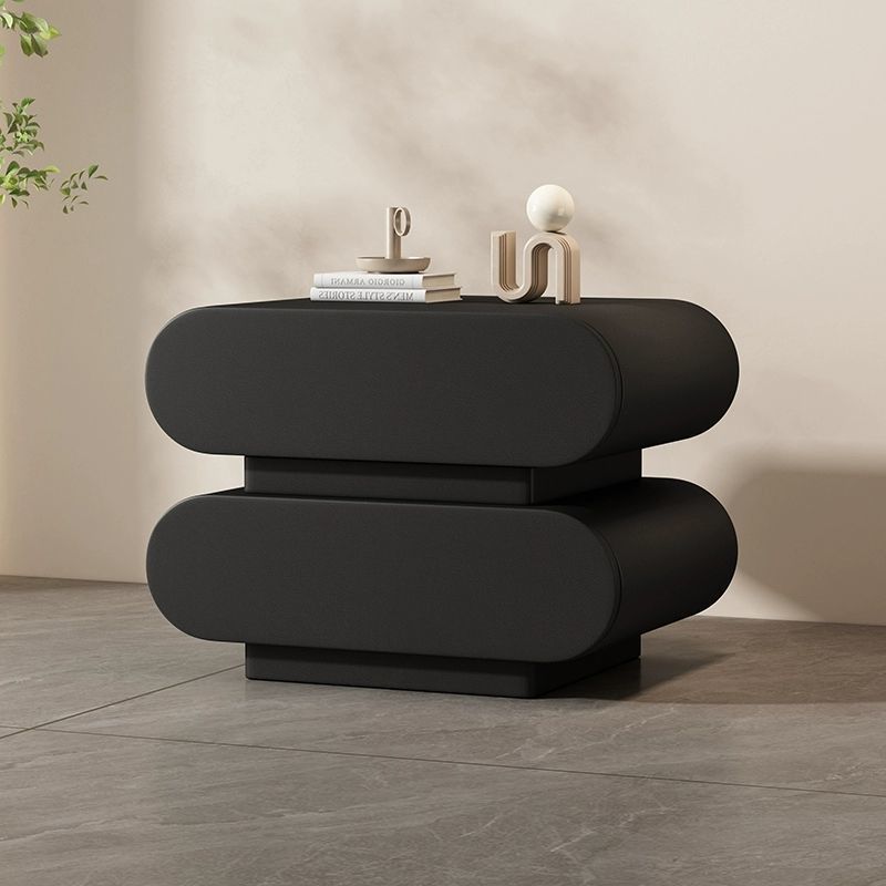 Contemporary Creative Microfiber Leather Solid Wood Rounded Square Nightstand 2-Drawer For Bedroom