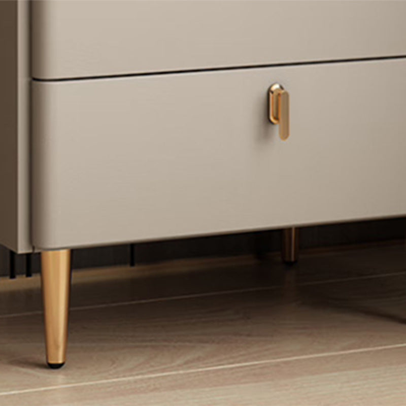 Modern Luxury Rectangular Cylinder Base Rock Slab Microfiber Leather Solid Wood Carbon Steel Nightstand 2-Drawer For Bedroom