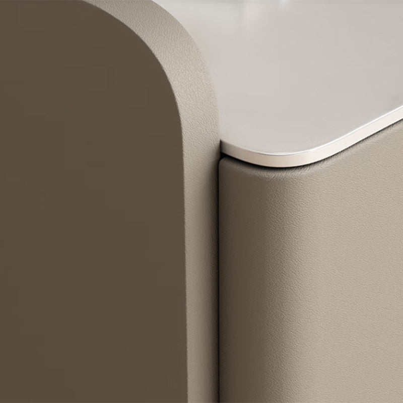 Modern Luxury Rectangular Cylinder Base Rock Slab Microfiber Leather Solid Wood Carbon Steel Nightstand 2-Drawer For Bedroom