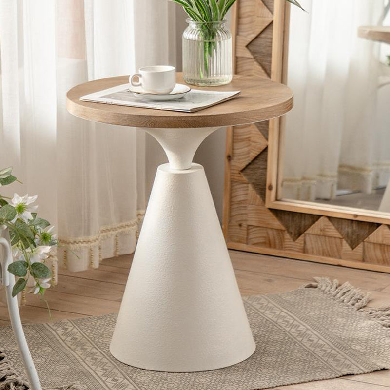 Traditional Vintage Round Magnesium Oxide Wood End Table 1-Tier For Dining Room