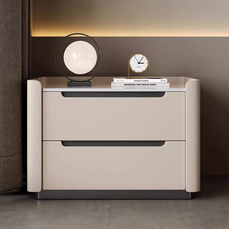 Modern Minimalist Rectangular Wood Rock Slab Nightstand 2-Drawer For Bedroom