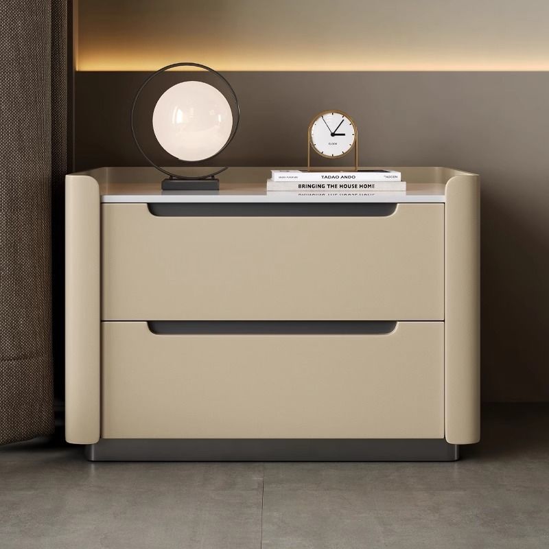 Modern Minimalist Rectangular Wood Rock Slab Nightstand 2-Drawer For Bedroom