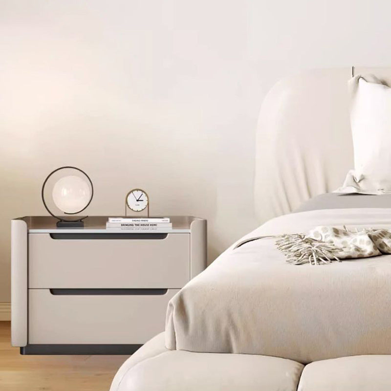 Modern Minimalist Rectangular Wood Rock Slab Nightstand 2-Drawer For Bedroom