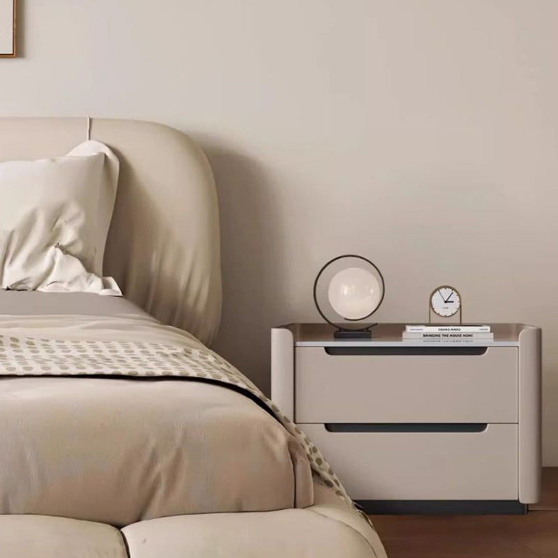 Modern Minimalist Rectangular Wood Rock Slab Nightstand 2-Drawer For Bedroom