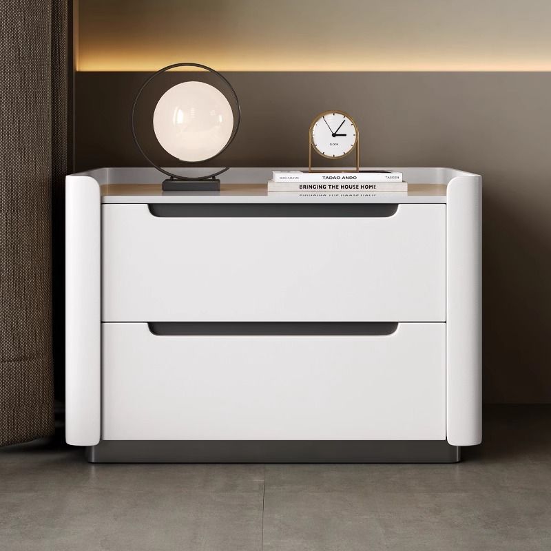 Modern Minimalist Rectangular Wood Rock Slab Nightstand 2-Drawer For Bedroom