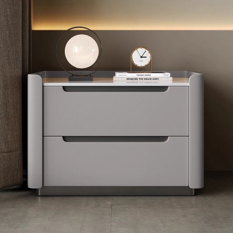 Modern Minimalist Rectangular Wood Rock Slab Nightstand 2-Drawer For Bedroom