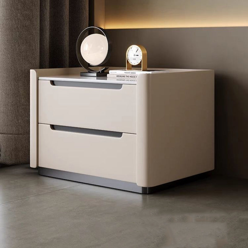 Modern Minimalist Rectangular Wood Rock Slab Nightstand 2-Drawer For Bedroom