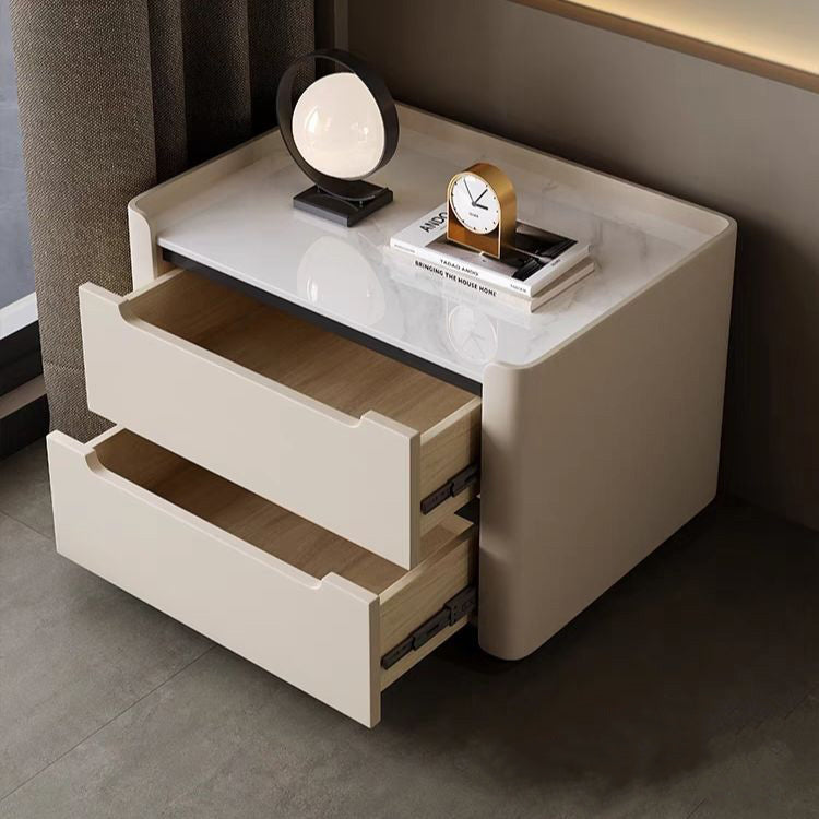 Modern Minimalist Rectangular Wood Rock Slab Nightstand 2-Drawer For Bedroom