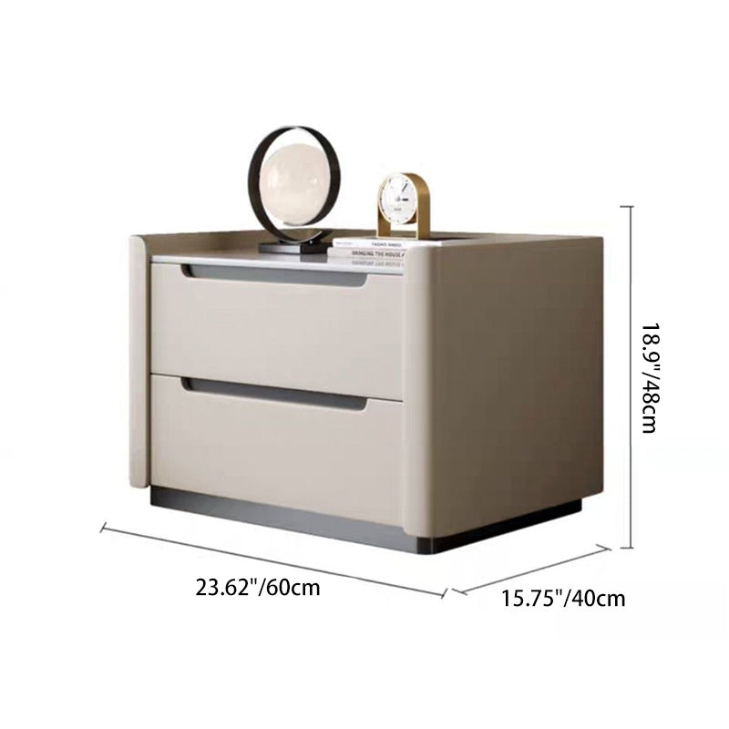 Modern Minimalist Rectangular Wood Rock Slab Nightstand 2-Drawer For Bedroom
