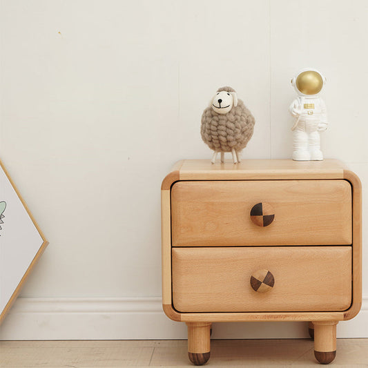 Contemporary Scandinavian Rectangular Wood Nightstand Kids 2-Drawer For Bedroom