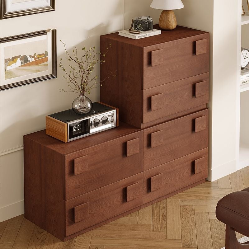 Contemporary Retro Cube Square Rubber Wood Nightstand 1-Drawer For Bedroom