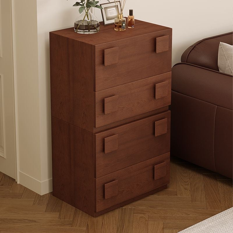 Contemporary Retro Cube Square Rubber Wood Nightstand 1-Drawer For Bedroom