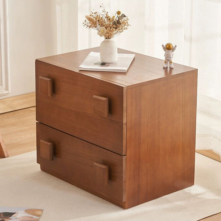 Contemporary Retro Cube Square Rubber Wood Nightstand 1-Drawer For Bedroom