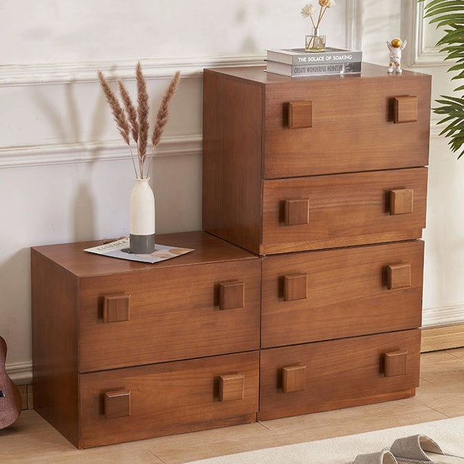 Contemporary Retro Cube Square Rubber Wood Nightstand 1-Drawer For Bedroom