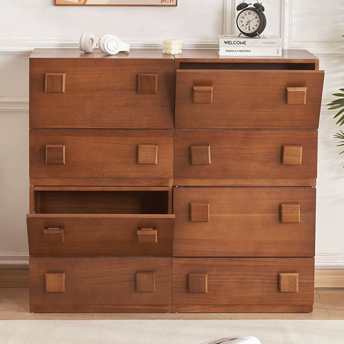 Contemporary Retro Cube Square Rubber Wood Nightstand 1-Drawer For Bedroom