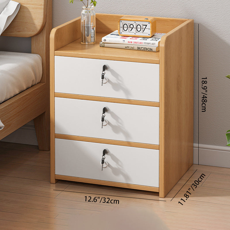 Modern Minimalist Rectangular Lockable Density Board Nightstand 3-Drawer For Bedroom