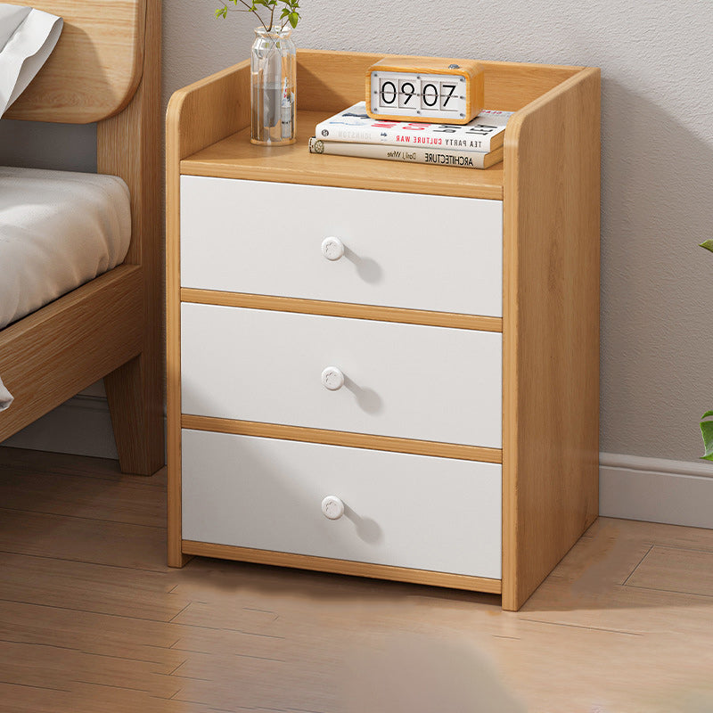 Modern Minimalist Rectangular Lockable Density Board Nightstand 3-Drawer For Bedroom
