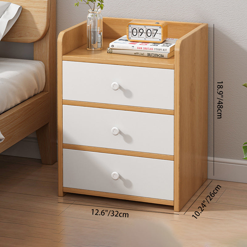 Modern Minimalist Rectangular Lockable Density Board Nightstand 3-Drawer For Bedroom