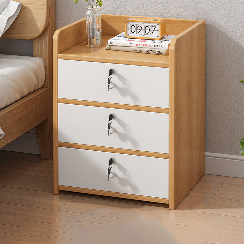 Modern Minimalist Rectangular Lockable Density Board Nightstand 3-Drawer For Bedroom