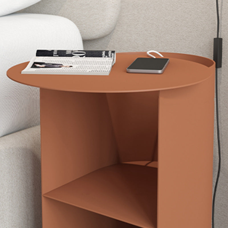 Modern Minimalist Round Rectangular Iron Nightstand 2-Tier For Bedroom